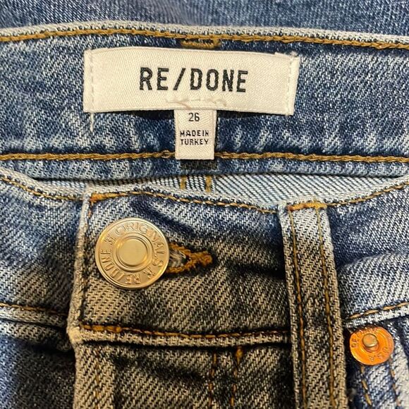 RE/DONE High Rise 70s Stove Pipe Button Fly Raw Hem Denim Jeans Size 26 - Picture 2 of 16